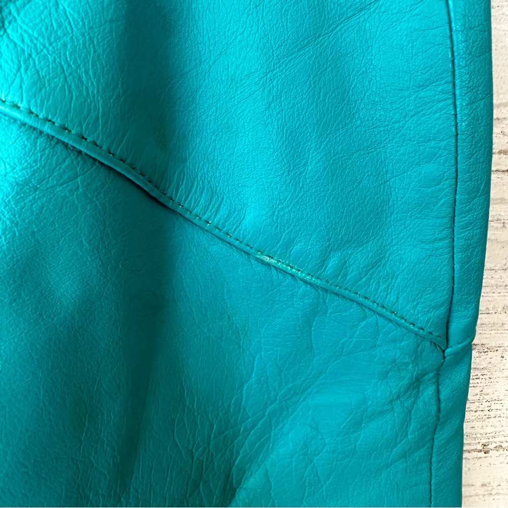 VINTAGE 90s 80s Leather Western Teal Turquoise High Waisted Mini Skirt Sz 8 - Picture 7 of 10